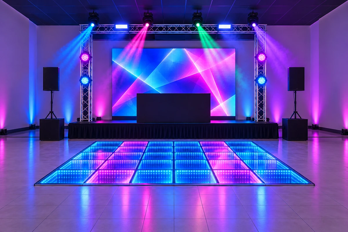 Ilustração: Setup Trave Gol com Palco e Pista de LED